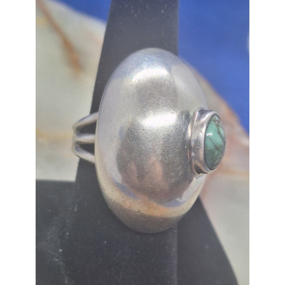 Orville Tsinnie Sterling Silver Turquoise Shadowbox Ring Navajo Size 8.25 - Picture 2 of 8